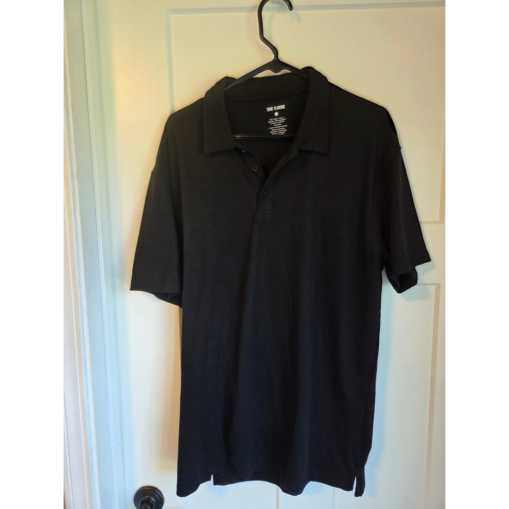 True Classic Mens Polo Shirt XL Black Short Sleeve Cotton Blend Casual Top